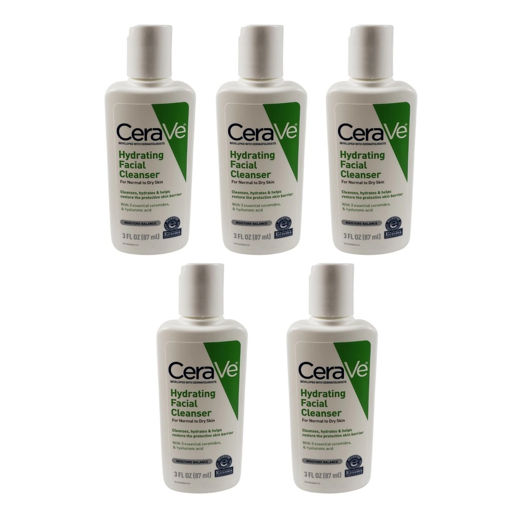CeraVe Hydrating Facial Cleanser 3 fl oz Travel Size Normal to Dry Skin Lot of 5